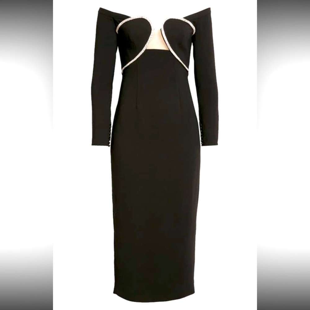 Self-Portrait Black Off Shoulder Heavy Crepe Midi Dress worn once